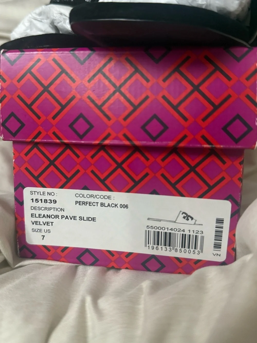 Tory Burch Black Velvet Slide Sandals with Logo Strap